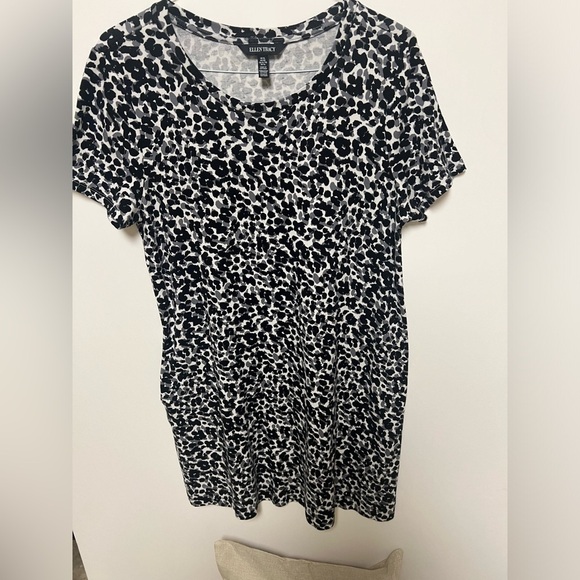 ELLEN TRACY WOMAN BLACK, WHITE & GRAY COTTON ROUND NECK SIZE XL DRESS - Picture 1 of 5